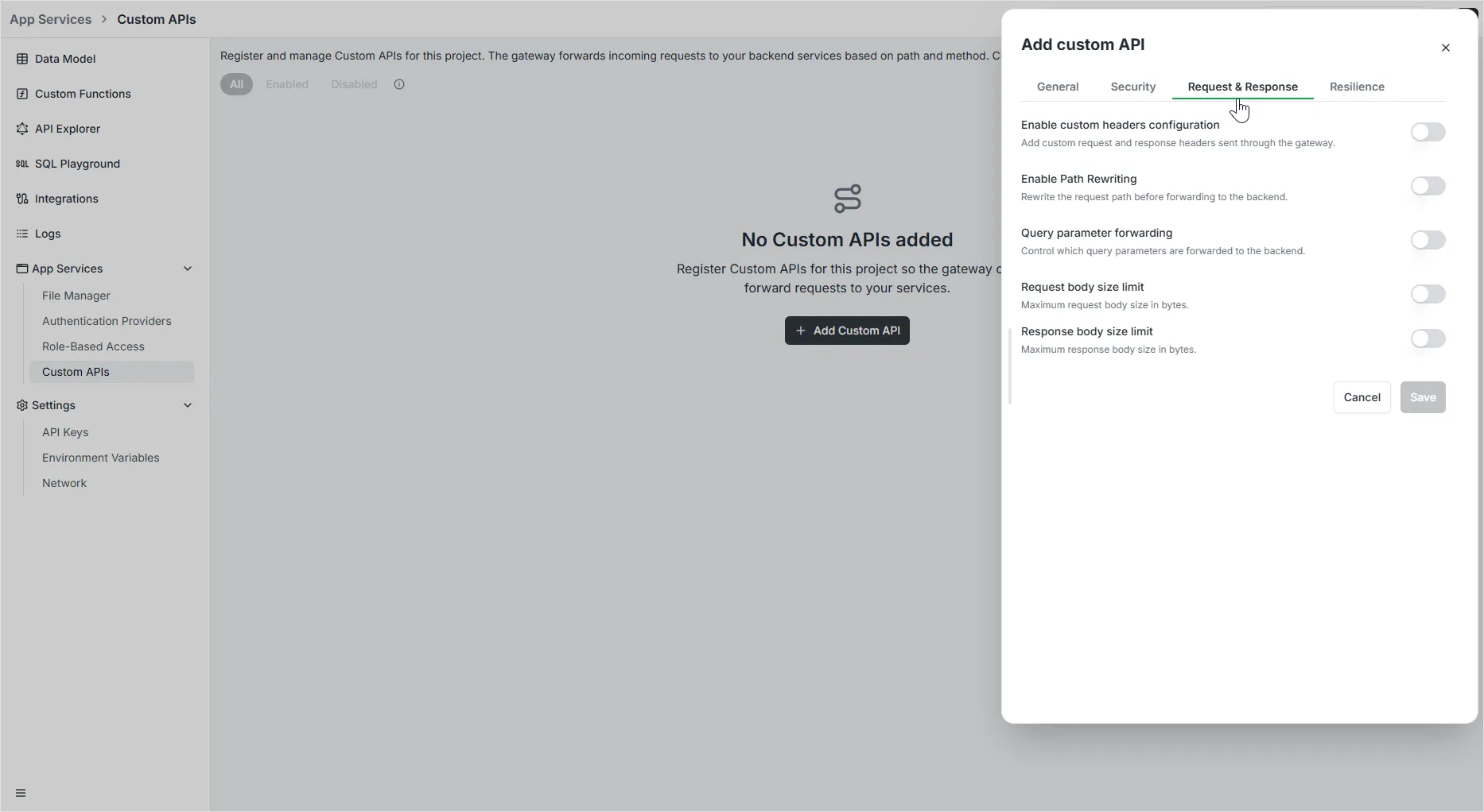 Request and Response Settings
