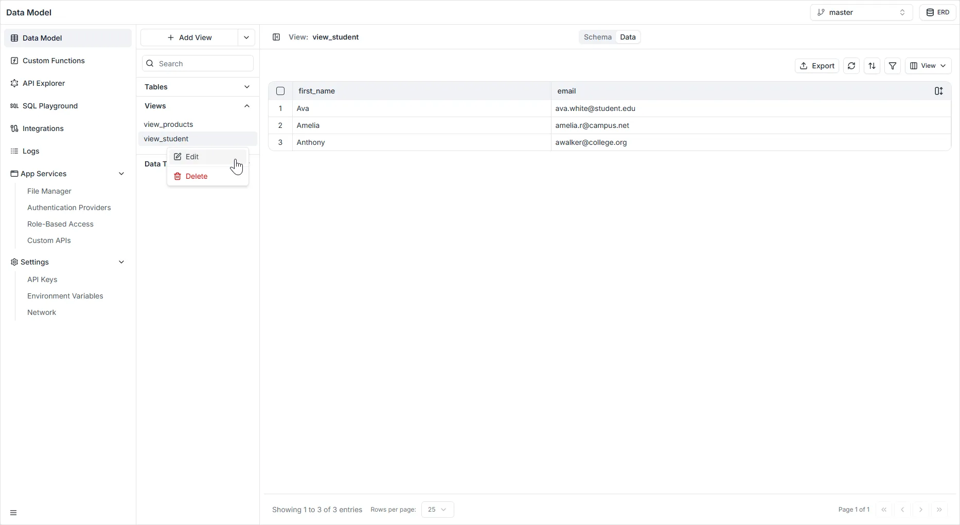 View schema definition