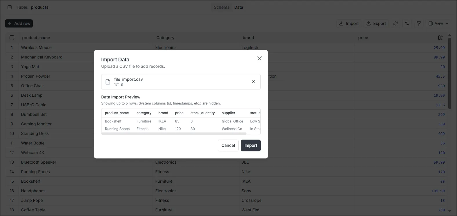 מיפוי עמודות לייבוא