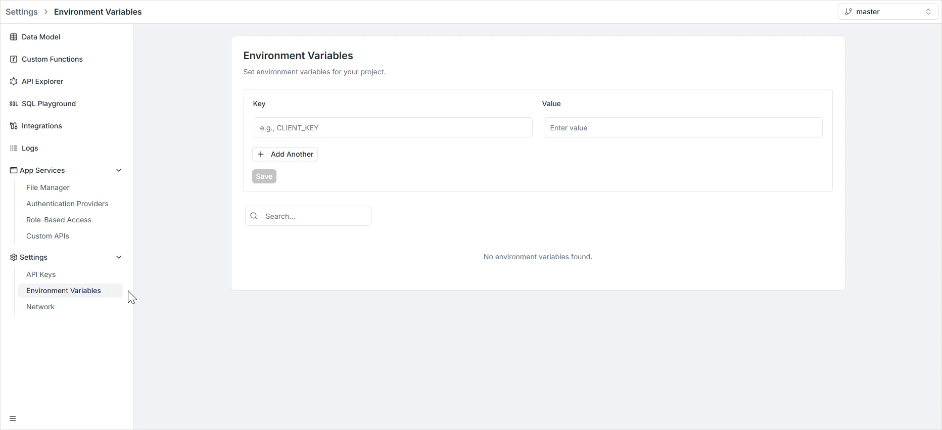 Environment variables key-value interface